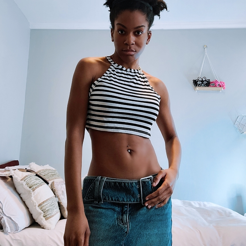 White and Black Crop Top